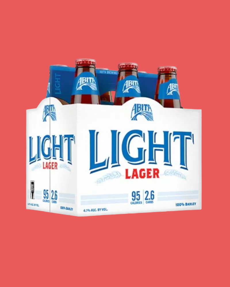 Six-pack of Abita Light Lager beer on a white background