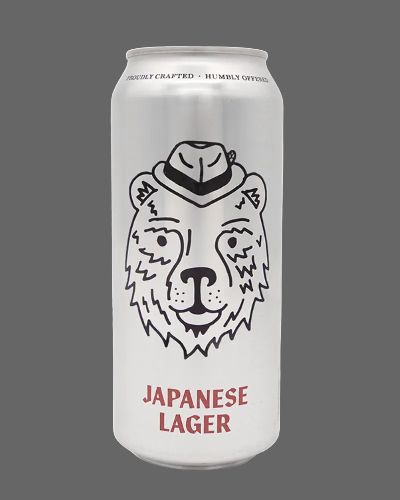 Silver can of Japanese lager with a bear logo on a white background