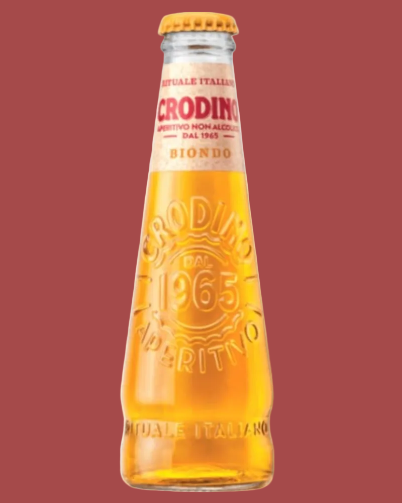 Bottle of Crodino aperitivo on a white background