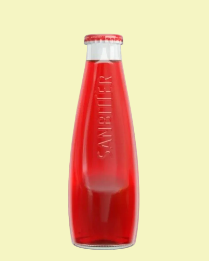 Red bottle with a silver cap on a white background