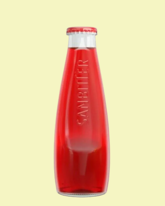 Red bottle with a silver cap on a white background