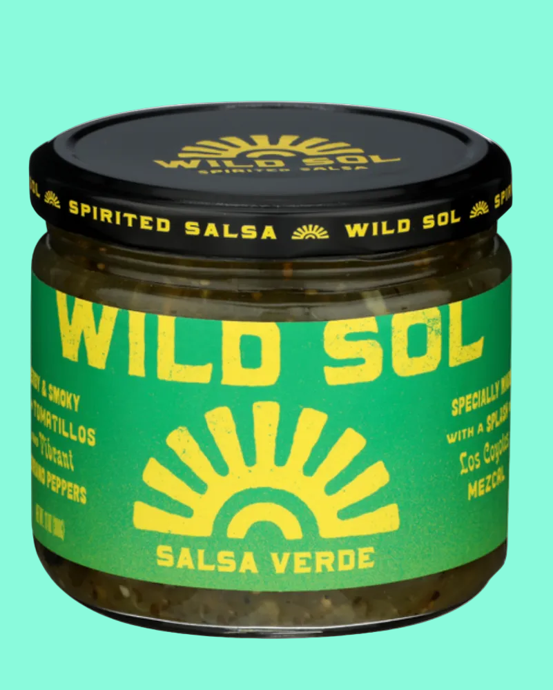 Jar of Wild Sol Salsa Verde on a white background