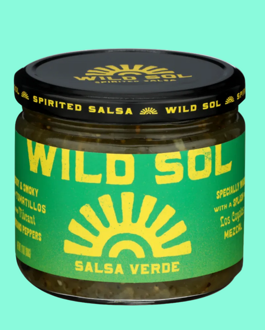 Jar of Wild Sol Salsa Verde on a white background
