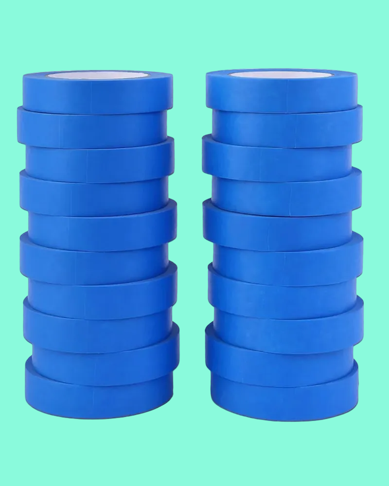 Two stacks of blue tape on a teal background
