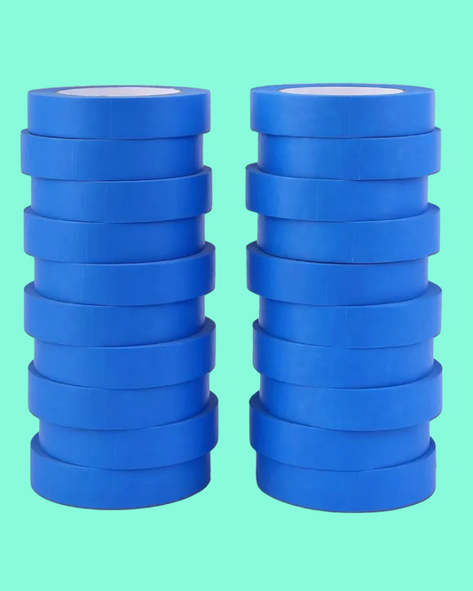 Two stacks of blue tape on a teal background