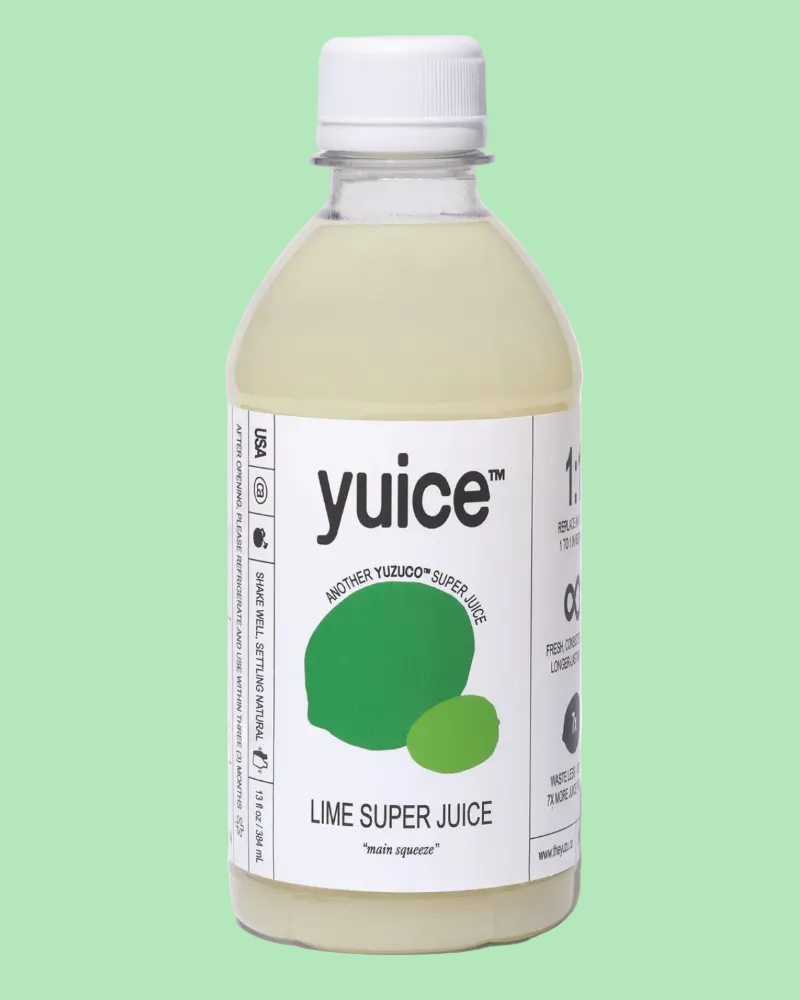 Bottle of yuice lime super juice on a white background