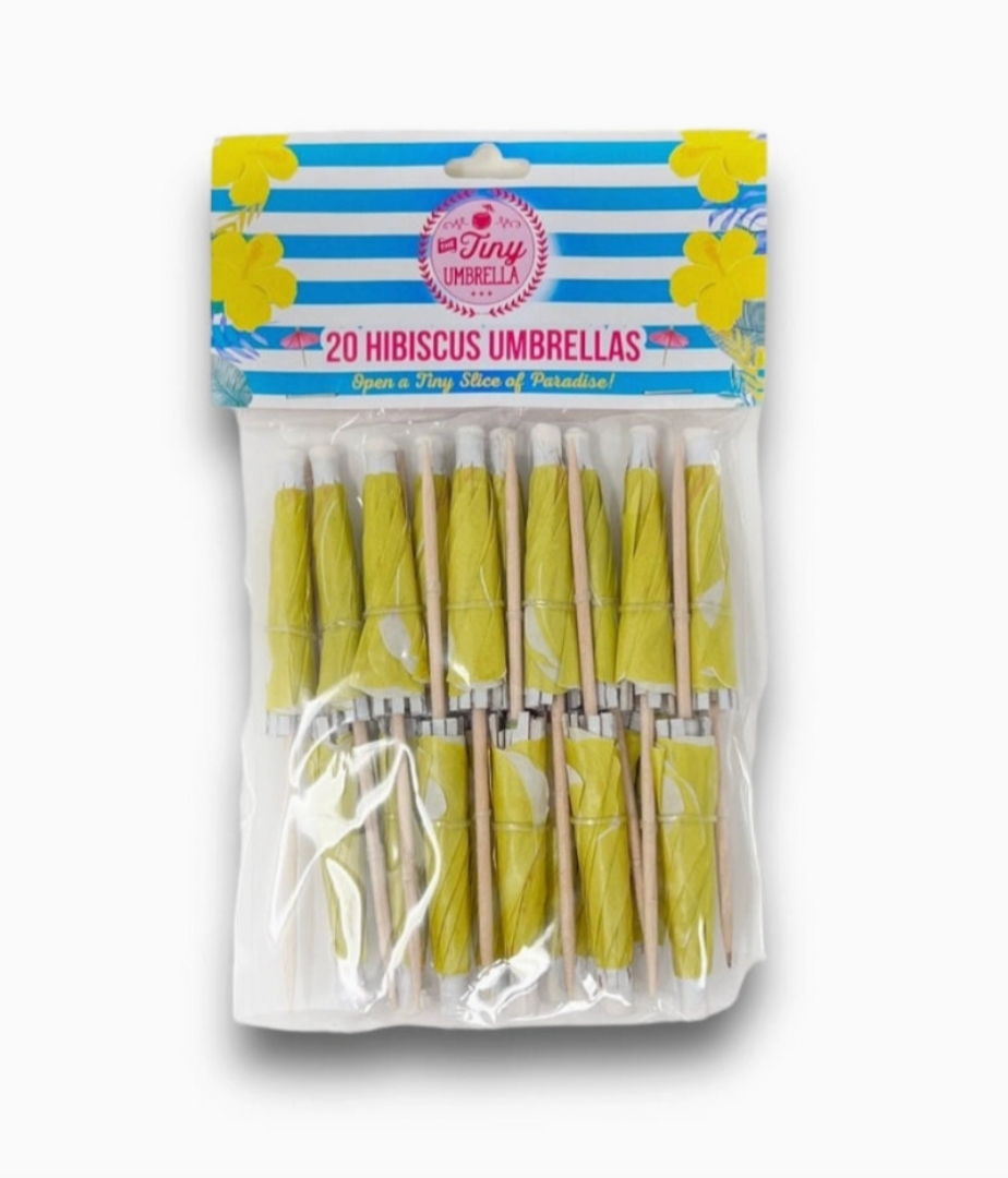 COCKTAIL UMBRELLAS - Yellow Hibiscus Flower
