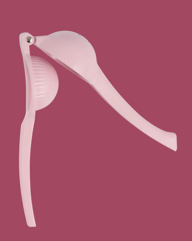Pink bikini top on a white background