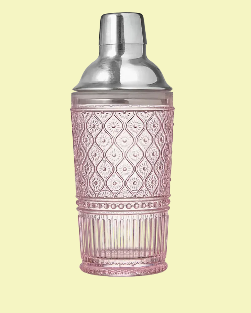 CLARO PINK GLASS COBBLER COCKTAIL SHAKER