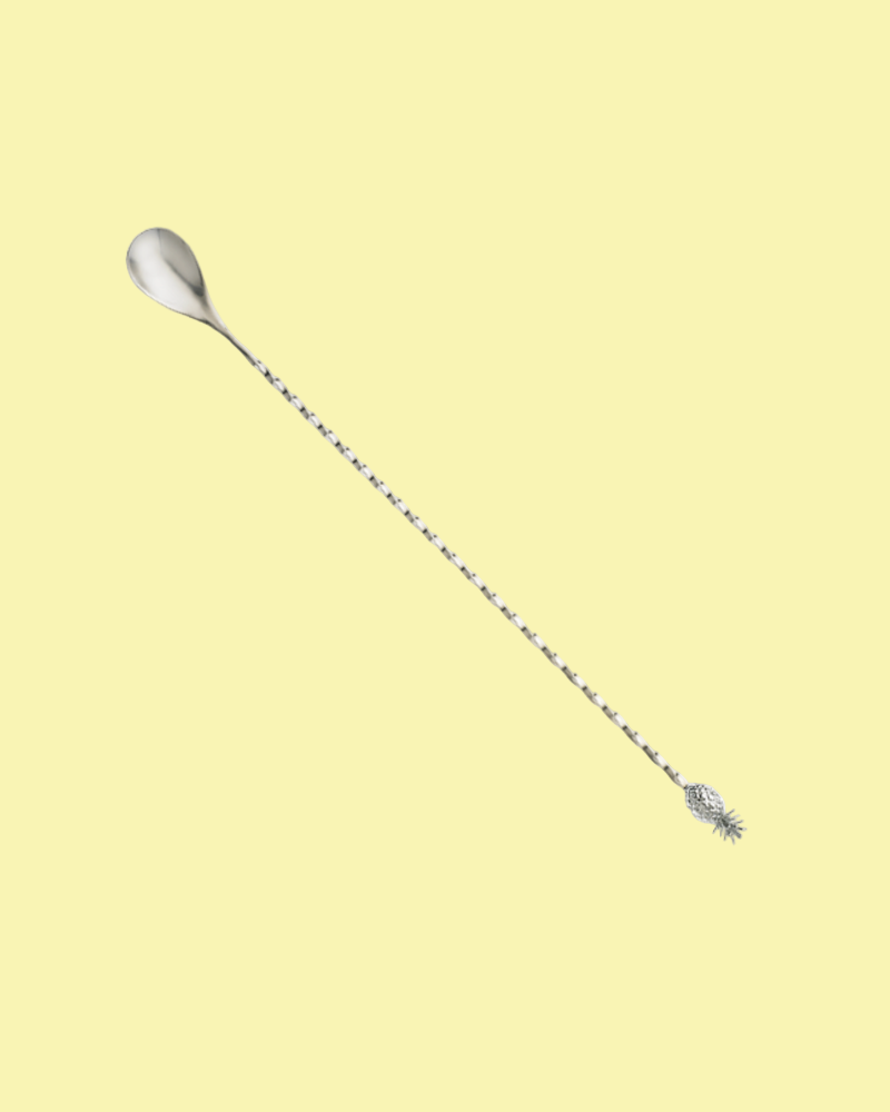 Silver bar spoon on a white background