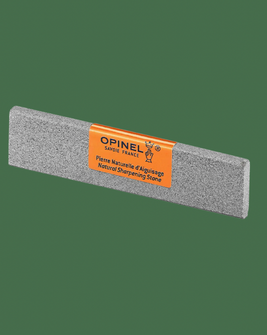 knife sharpening stone with an orange lable on a green background