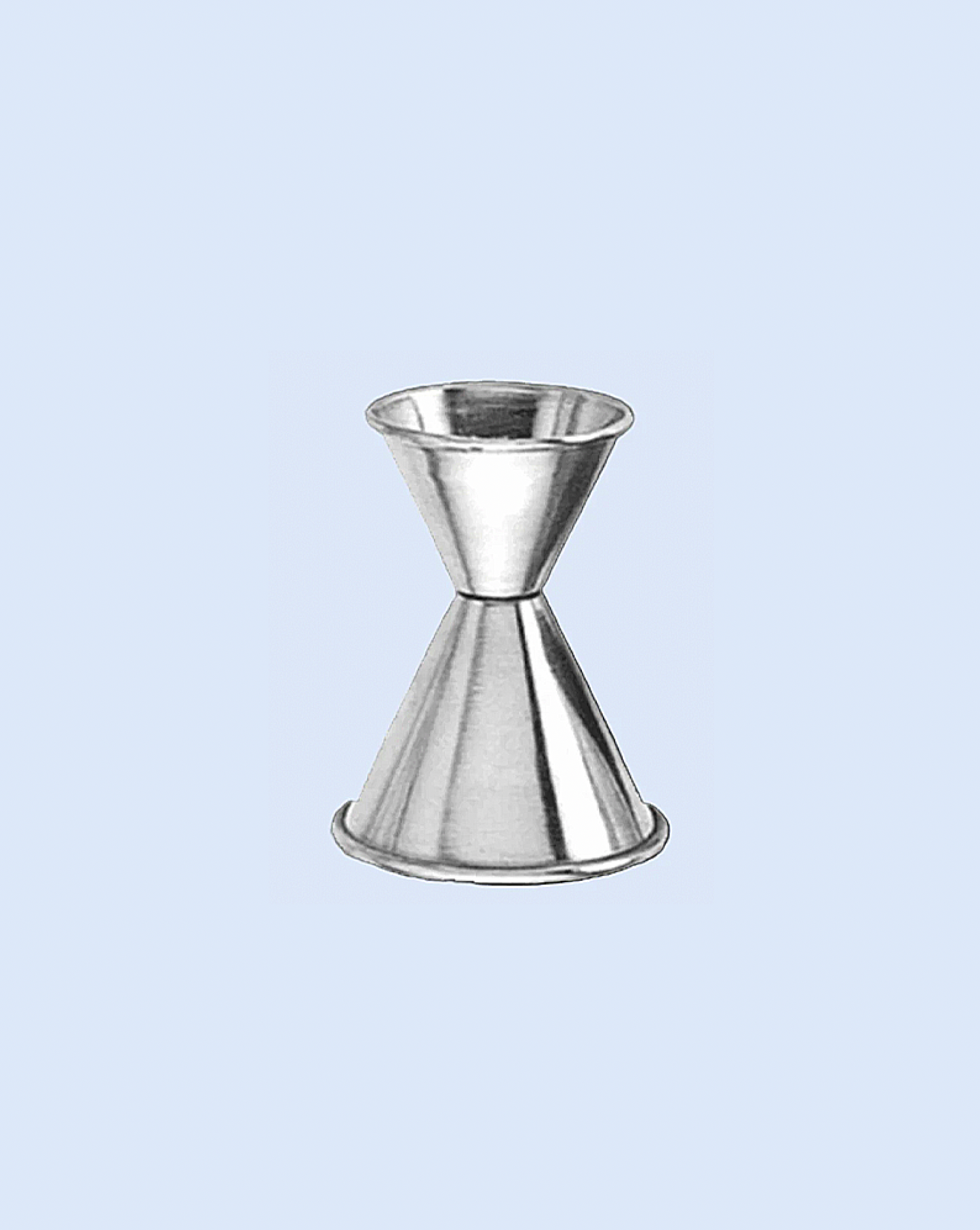 Metallic double-sided jigger on a light gray background