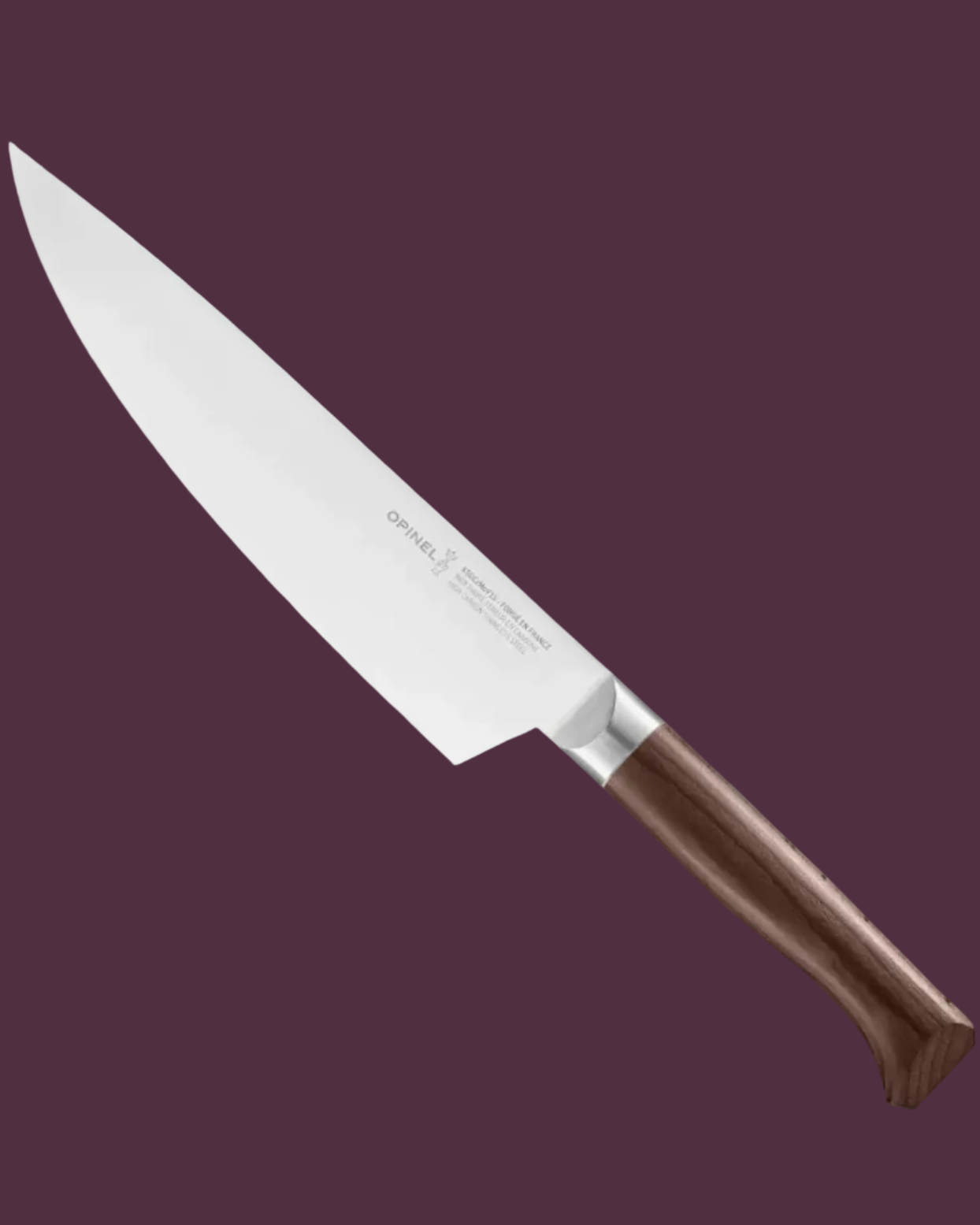Chef knife with brown handle on a white background
