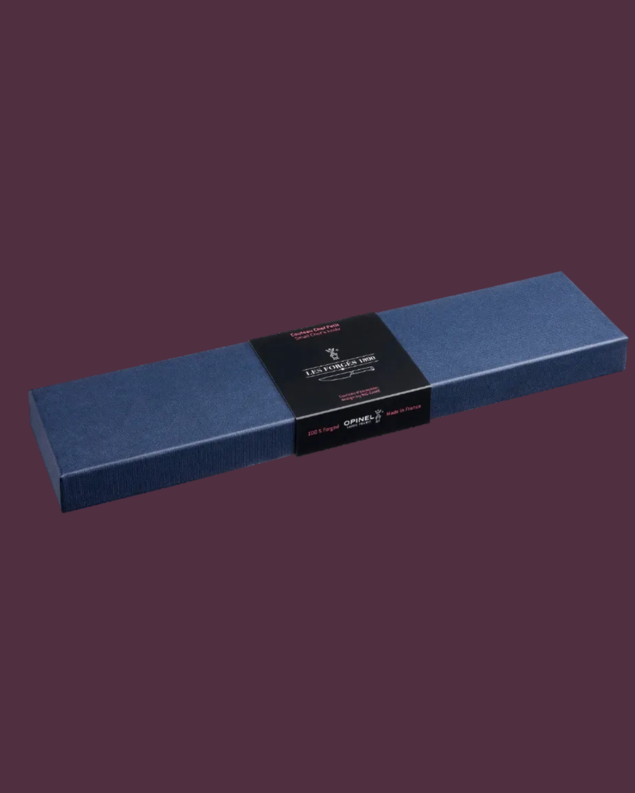 Blue gift box with a black label on a white background