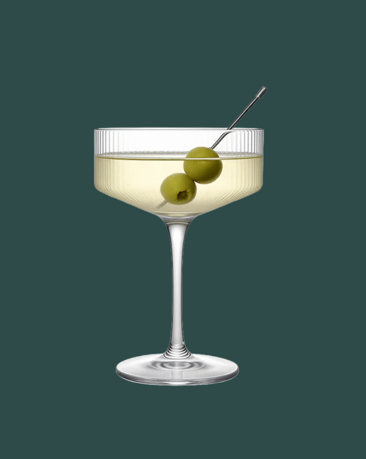 Cocktail in a glass with olives on a dark background