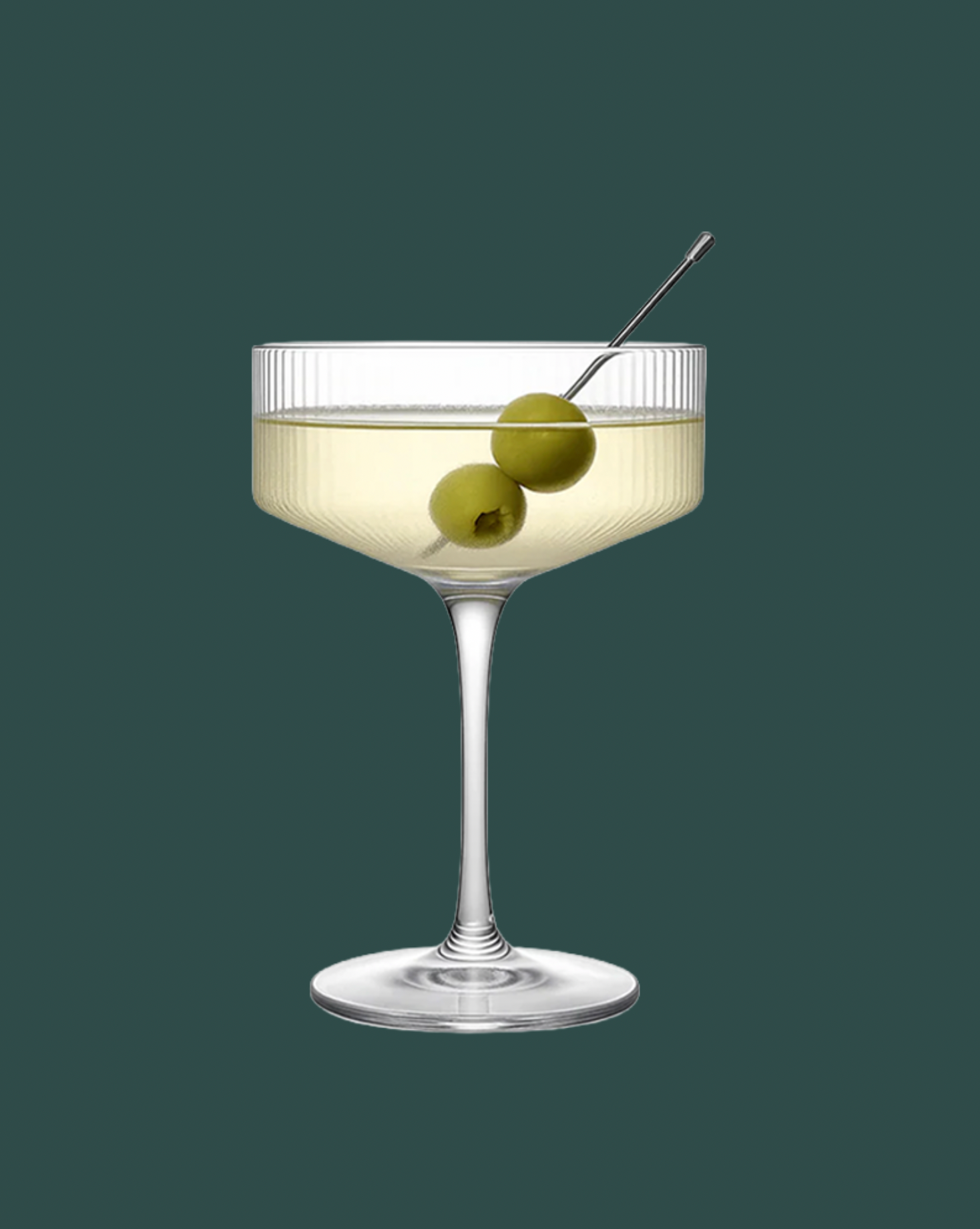 Cocktail in a glass with olives on a dark background