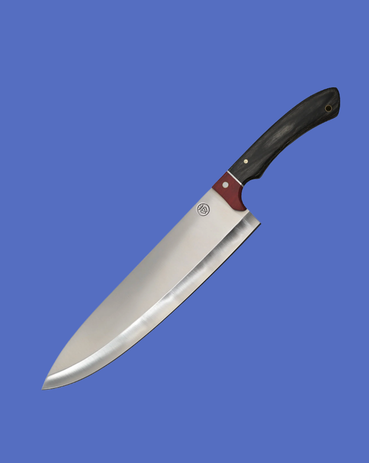 Large knife with a black handle on a blue background
