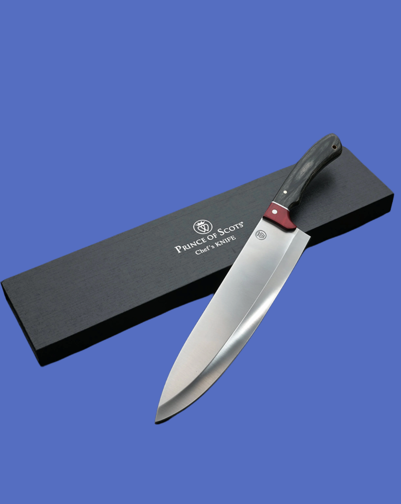 Knife with black sheath on a blue background