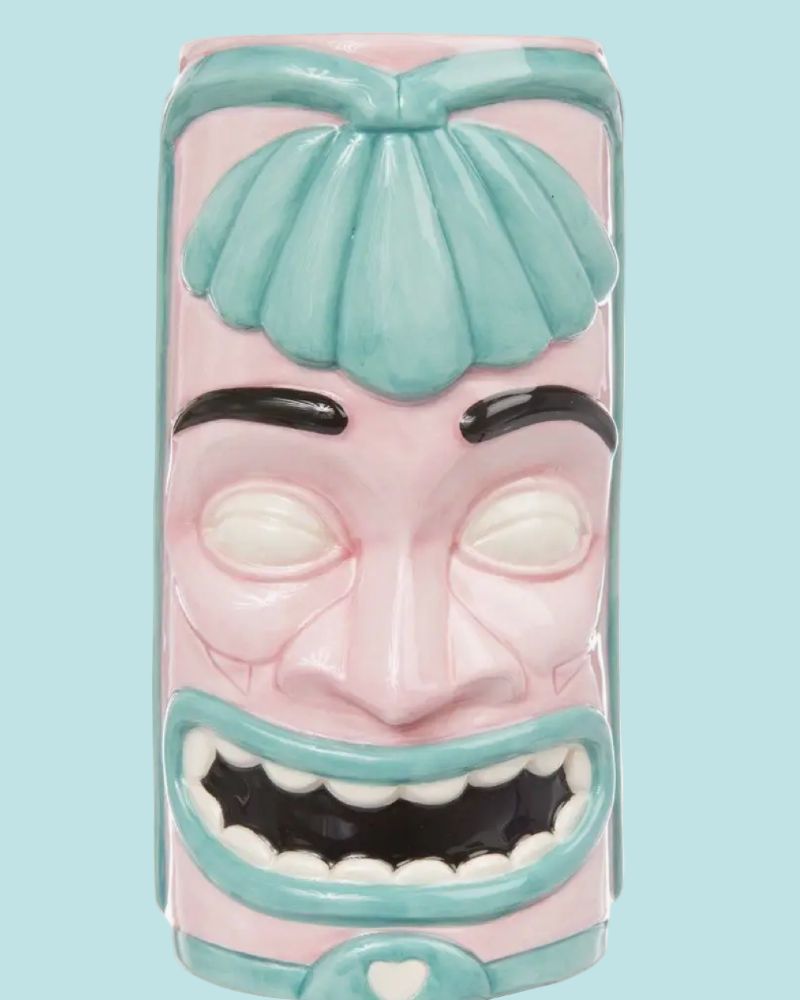 Decorative phone case with a cartoonish face design on a light blue background