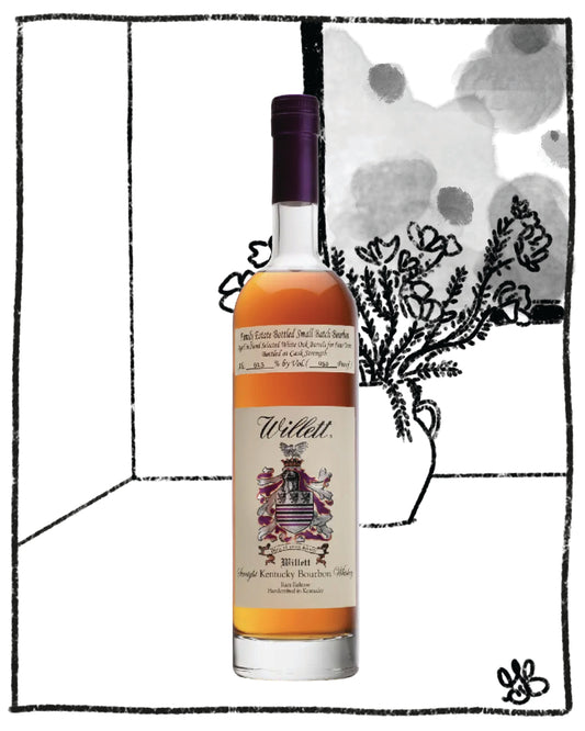 Bottle of Willitt bourbon with decorative background